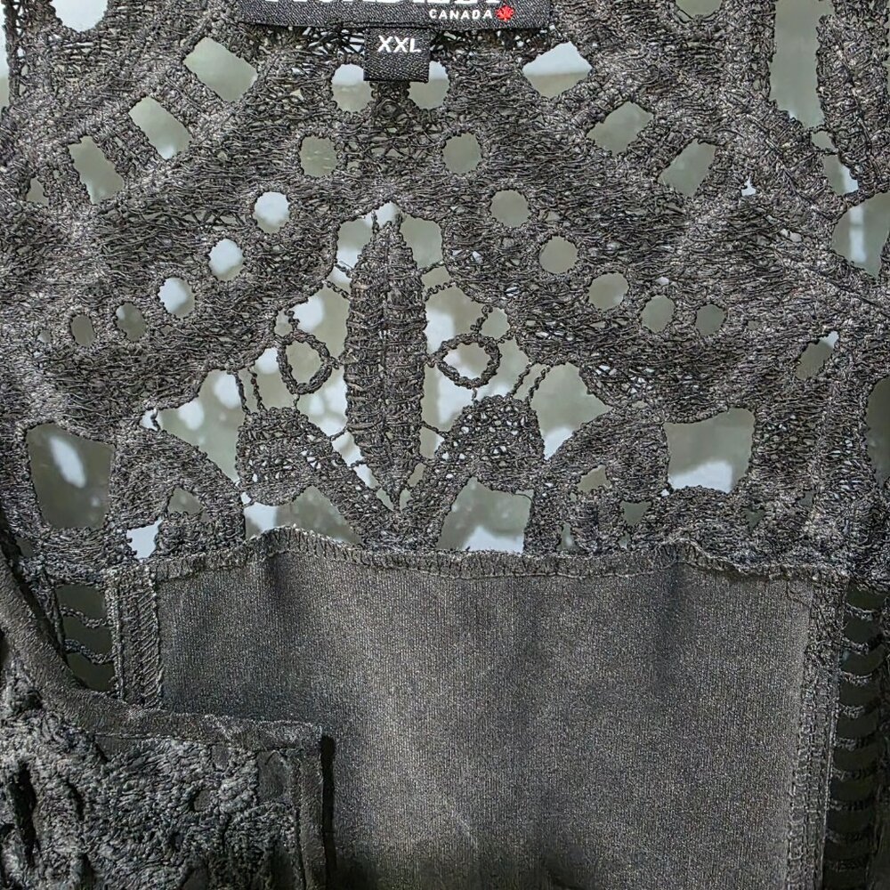 Picadilly Black Embroidered Jacket – Women’s XXL Open Front Lace Overlay - Picture 2 of 12